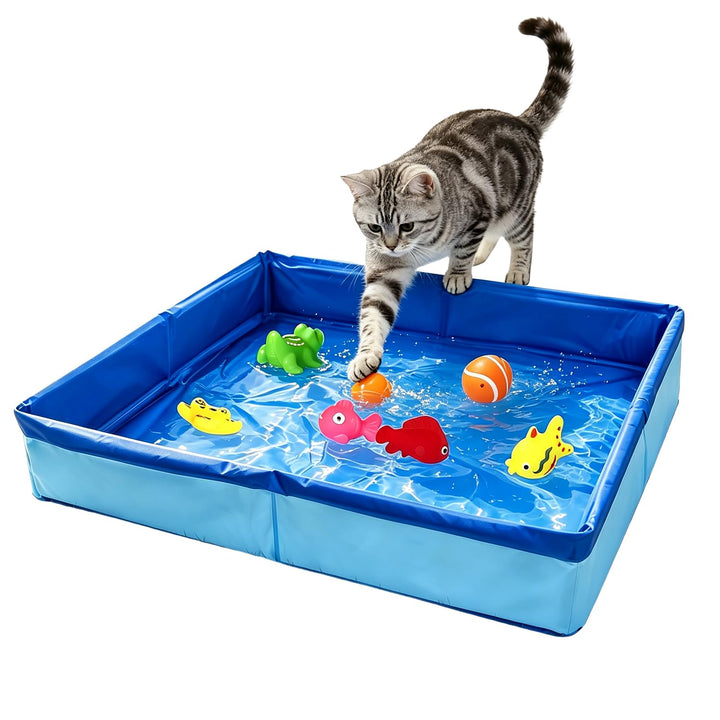 Katzen Pool 50x10cm Faltbare Katzenpool mit 6 Fischen Wasser Spielzeug Faltbarer Pool Interaktives W