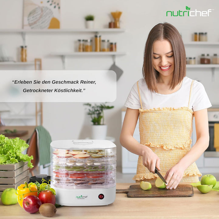 Nutrichef Dörrautomat 5 Einschübe – Weiss BPA-freies Dörrgerät für Fleisch, Obst, Pilze & Gemüse, 82