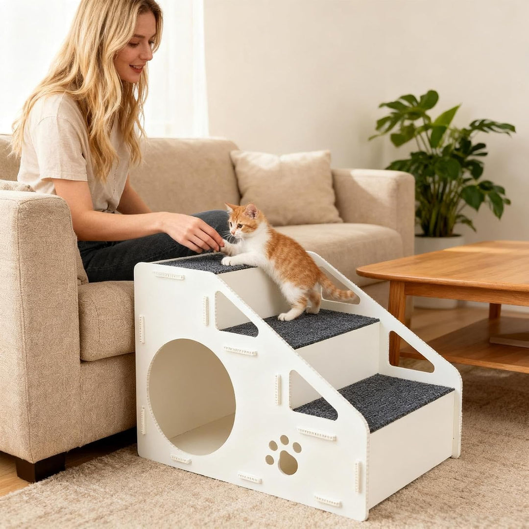 Hundetreppe - rutschfeste Treppen für kleine Haustiere | 4 Stufen Rampe Für Tierhaus | für Innenbere