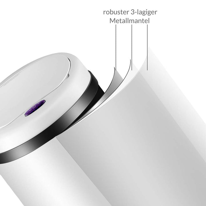 Monzana® Mülleimer Küche mit Sensor Leise 40L Edelstahl USB Ladekabel Deckel Berührungslos Abfalleim