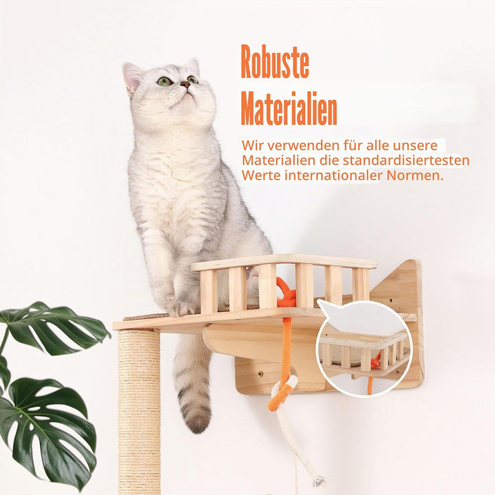 Kratzbaum zur Wandmontage, 7 Stück, Katzen-Wandregale und Sitzstangen mit hohen Sisal-Kratzstämmen,
