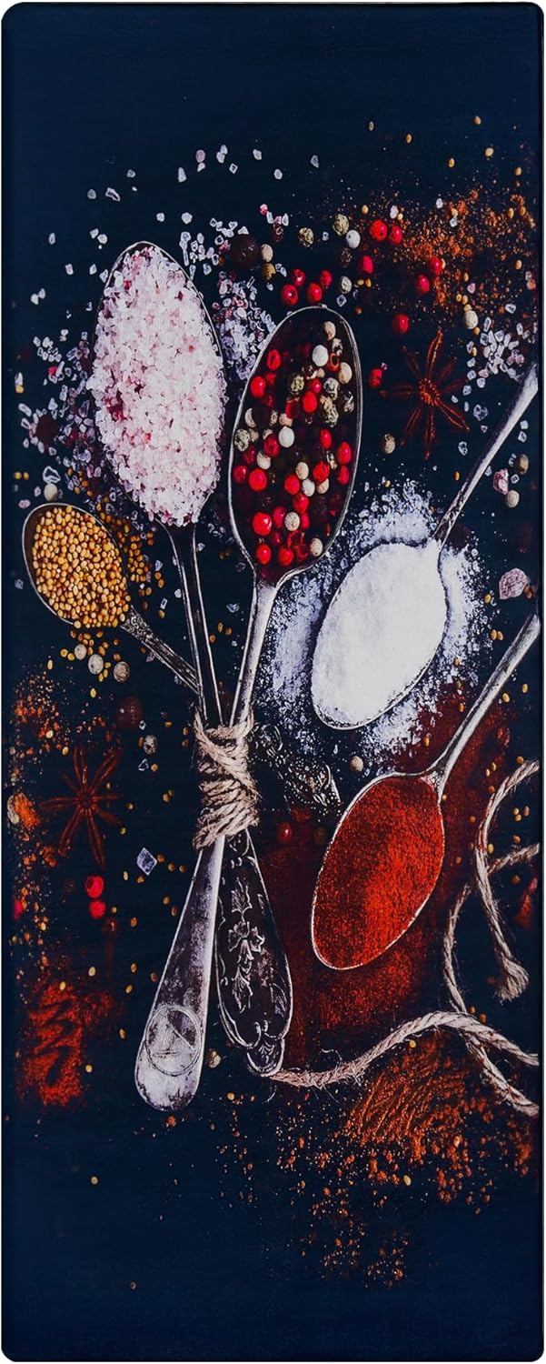 miqna Küchenteppich, rutschfeste Küchenläufer, Waschbarer Küchen Teppich, Schwarz Küchenmatte, Wasch