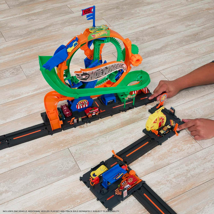 Hot Wheels City Trackset mit 1 Hot Wheels Auto, vom Kind aktiviertes Riesenrad mit Kirmeslichtern un