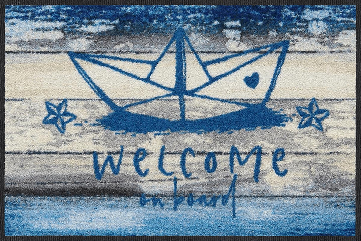 Salonloewe Papierschiffchen Fussmatte waschbar 050 x 075 cm Fussabtreter Schmutzfangmatte maritim no