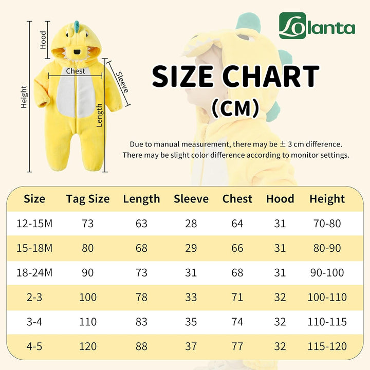 LOLANTA Baby Dinosaurier Drachen Kostüm mit Kapuze, Kinder Flanell Overall, Karneval Kostüm für Klei