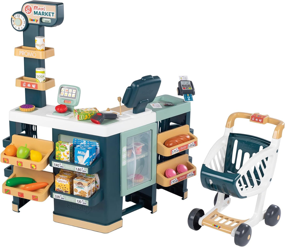 Smoby – Supermarkt Maxi mit Einkaufswagen – moderner Kaufladen für Kinder – Regale, Gemüse, Obst – K
