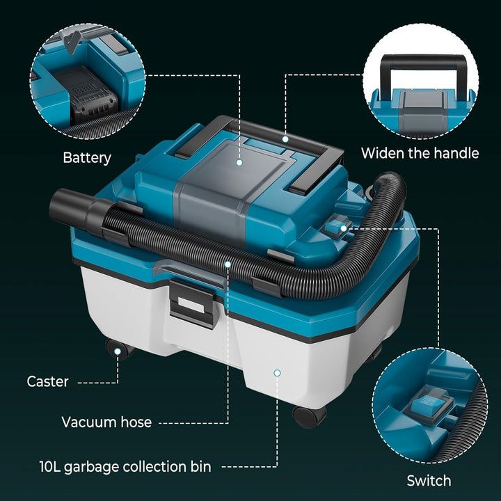 Akku-Nass-Trockensauger für Makita 18V Batterie, Industrie-Sauger mit HEPA-Filter, Universaldüse, 15