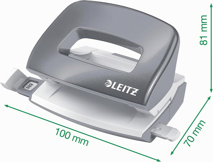 Leitz 55996062 Mini-Heftgerät-und Locher-Set (für bis zu 10 Blatt, Inkl. Heftklammern, WOW) metallic