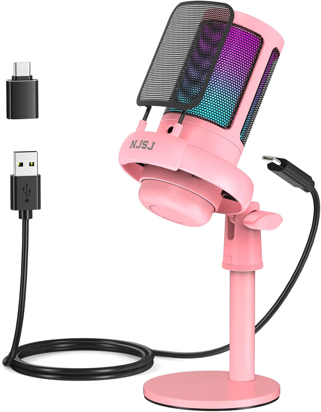 NJSJ Gaming Mikrofon PC, USB Microphone für PC/PS4/PS5/Mac/Telefon, Kondensatormikrofon USBC mit Tou