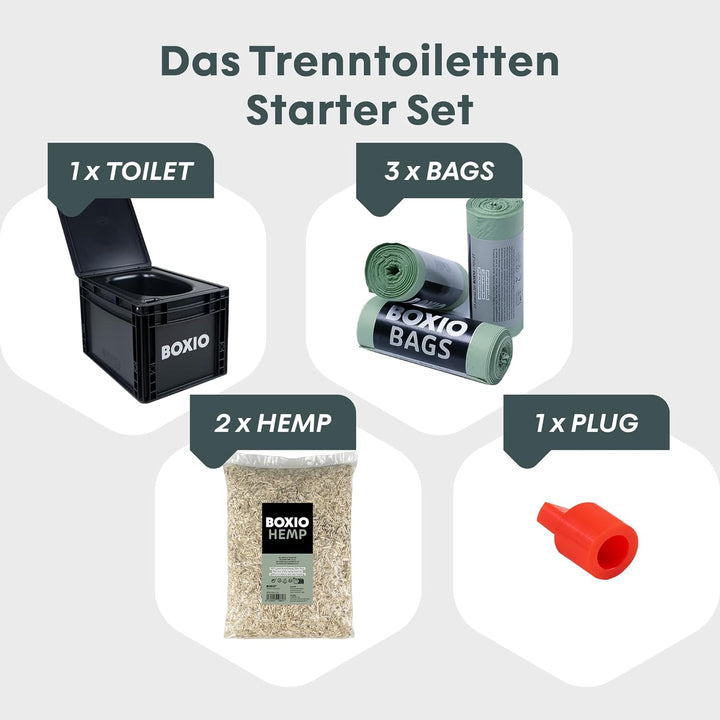 BOXIO Toilet Plus - Trenntoilette mit Starter Kit, Mobile Camping Toilette 40 x 30 x 28 cm inkl. 2x