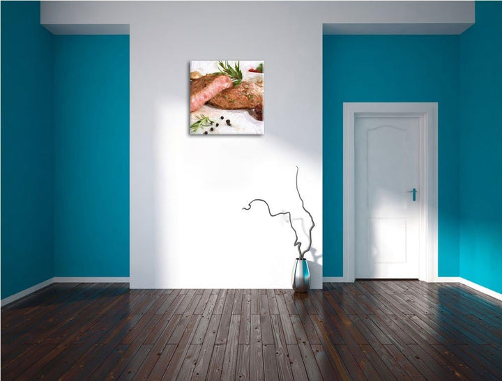 Klassisches Steak medium, Format: 70x70 auf Leinwand, XXL riesige Bilder fertig gerahmt mit Keilrahm