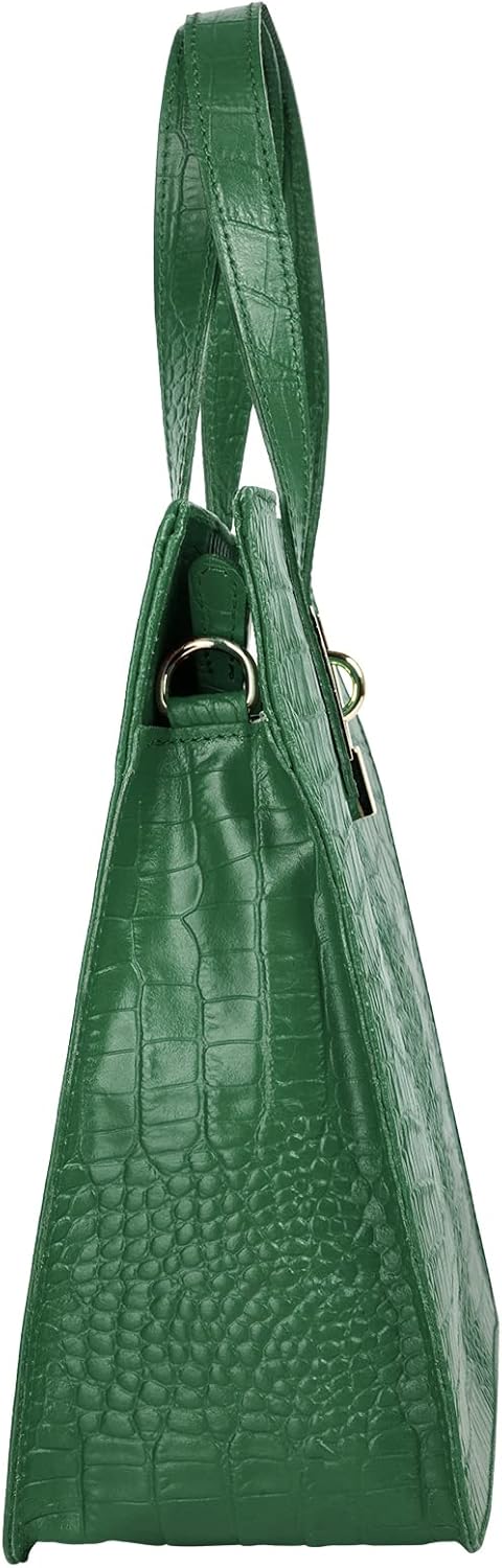 Handtasche Echt Leder Damen Made in Italy, Smartphonefach, Kroko-Design, elegante Umhängetasche, Dam
