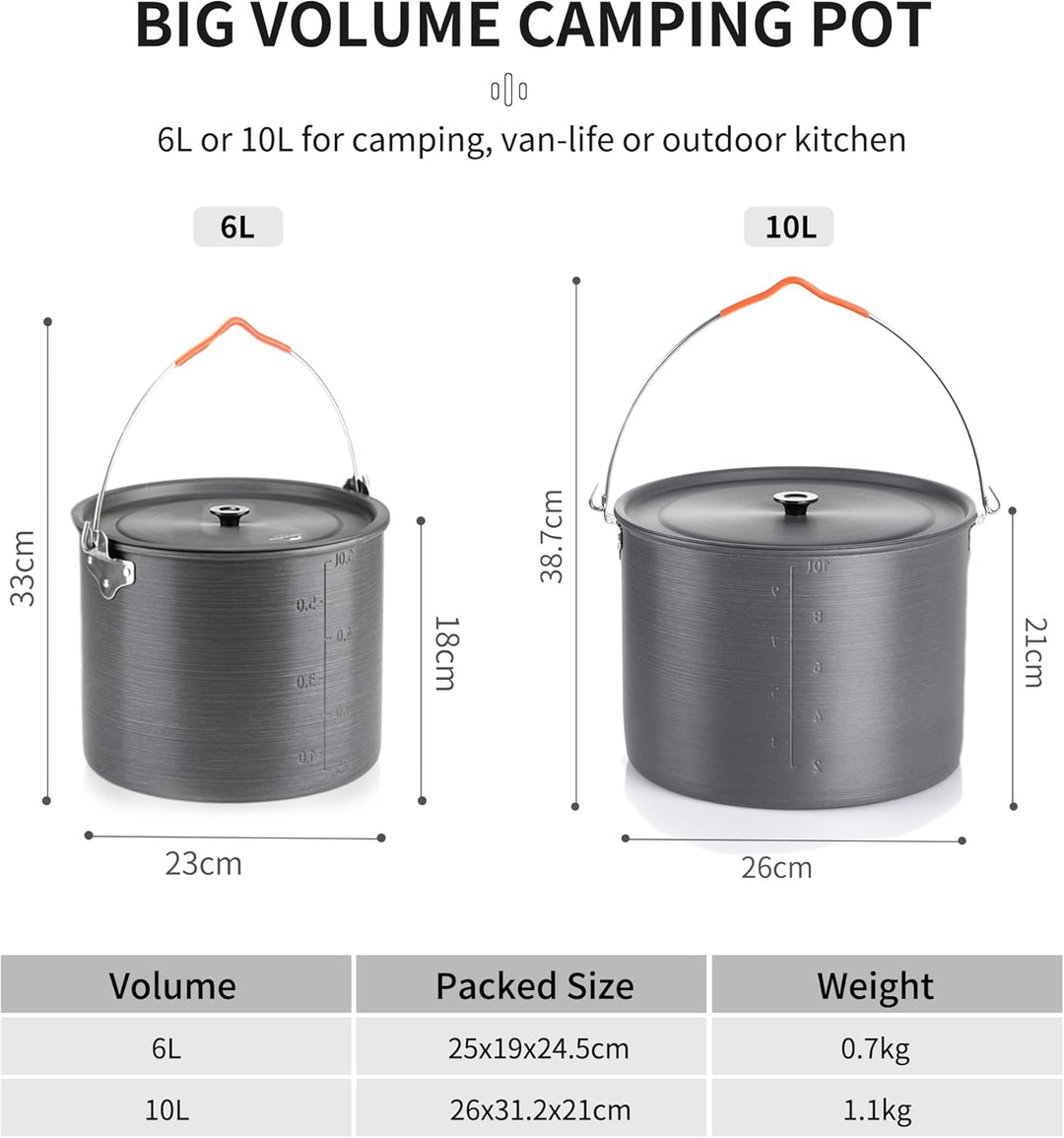 Naturehike Camping Suppentopf Kochgeschirr mit Deckel Gross Outdoor Tragbares Hängetopf Kochset für