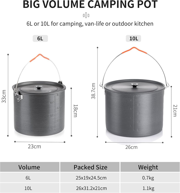 Naturehike Camping Suppentopf Kochgeschirr mit Deckel Gross Outdoor Tragbares Hängetopf Kochset für