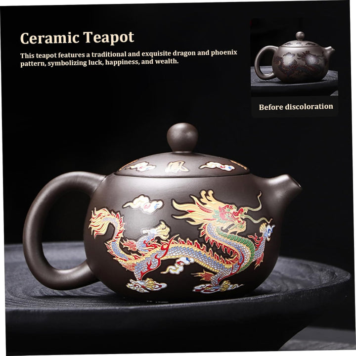 Keramik -Teekanne Drache und Phoenix Chinesische Teekannenfarbe Kung -Fu -Teekanne mit Griff und Inf