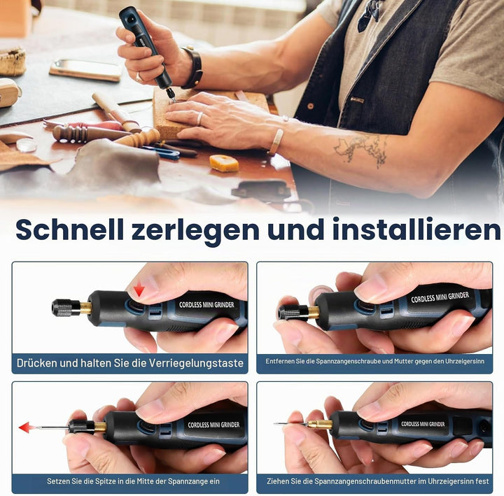 Elektrische Gravierstift, 96pcs Multifunktionaler Gravierwerkzeugsatz, Tragbare Drahtlose Gravurwerk