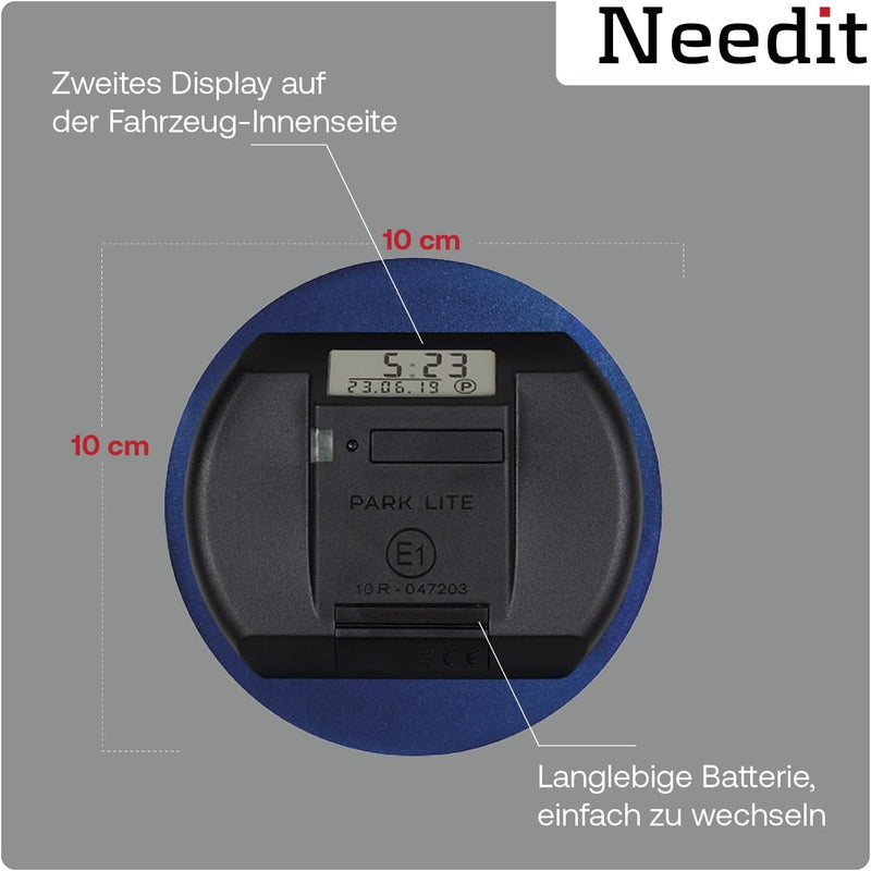 Needit Park Lite One | Parkscheibe elektrisch mit Zulassung vom Kraftfahrt-Bundesamt | Parkuhr Auto