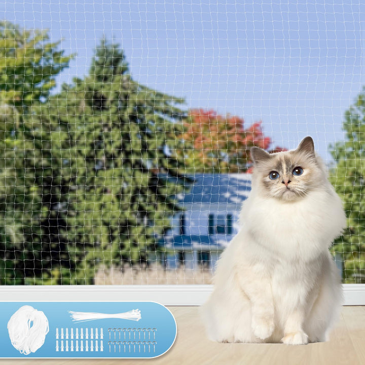 Aystkniet Katzennetz für Balkon Transparent 4 × 3M,Katzenschutznetz für Balkon mit Befestigungsseil