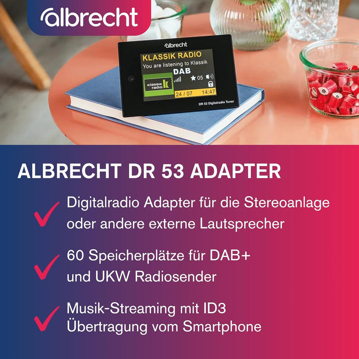 Albrecht DR 53 Digitalradio-Adapter, DAB+, UKW & Musik-Streaming Tuner für Stereoanlagen, 27251, mit