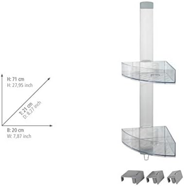 WENKO Eck-Duschcaddy Premium - Badregal, Duschregal mit 2 Ablagen und Haken, Aluminium, 20 x 71 x 21