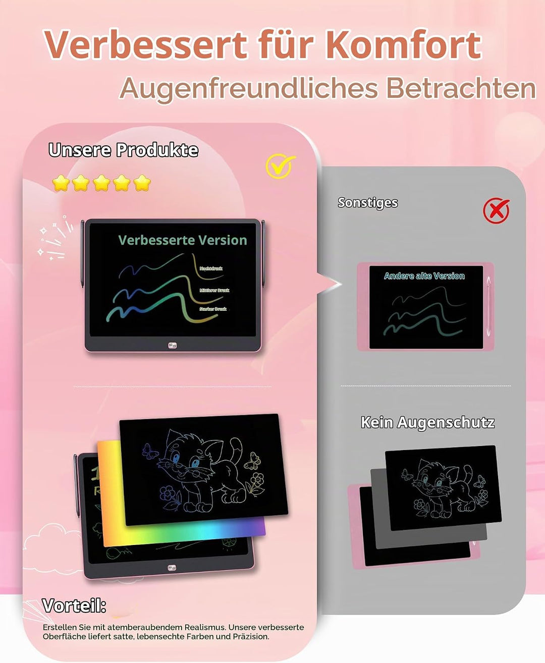 Wiederaufladbares 40,6 cm (16 Zoll) LCD-Schreibtablett, grosses buntes Zeichentablett für Kinder im