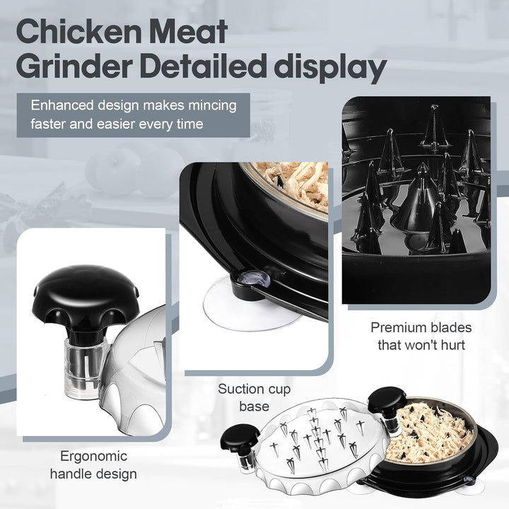 Coolty Hähnchen-Zerkleinerer,Sichtbar Chicken Shredder mit Starkem Saugnapf-Sockel, kann zum Schneid