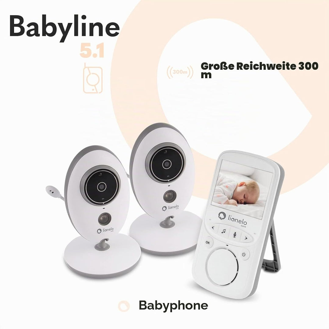 LIONELO Babyline 5.1 Babyphone mit Kamera Zweiwege-Kommunikation, Reichweite von 300 Meter, Zwei Kam