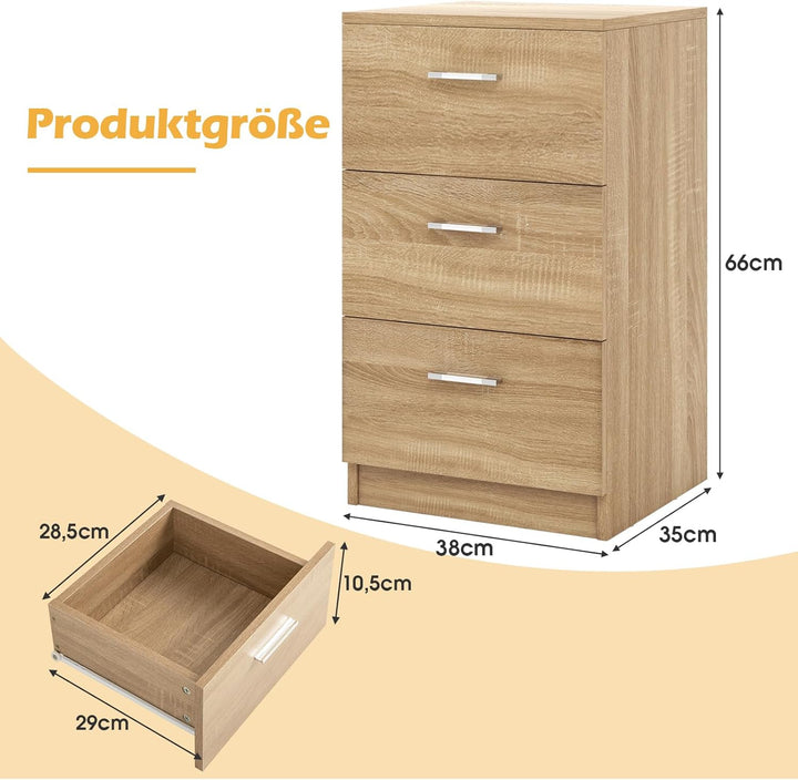 COSTWAY 2er Set Nachttisch mit 3 Schubladen, Nachtschrank für Boxspringbett, Nachtkommode, Nachtkons