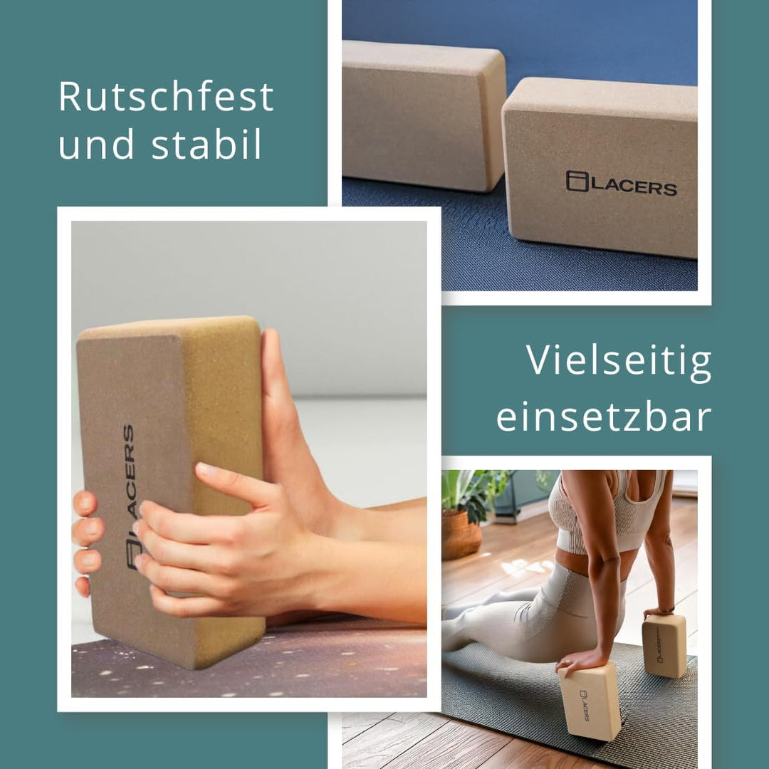 Lacers PetrolLine Yoga Block Kork – Rutschfester Yogablock aus Naturkork | Stabiler Yogaklotz als Hi