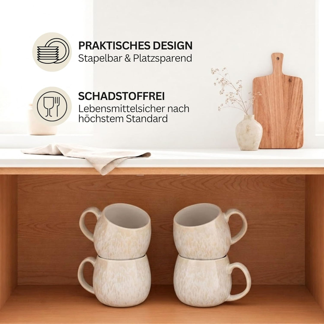SÄNGER | Tassen Set Korfu 4 tlg, Kaffeetassen 4 Personen, Steingut Tasse Handmade, Teetassen Set Spü