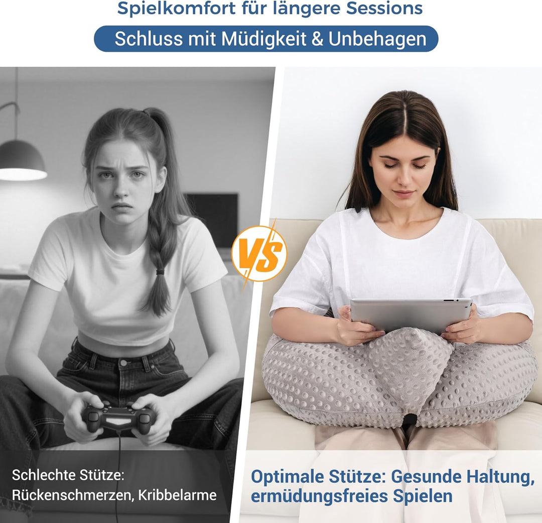 Lesekissen für Gaming, Armlehne Unterstützung Bücherkissen, U-förmiges Lap Kissen mit Seitentasche z
