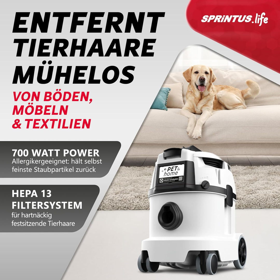 Sprintus® Tierhaar Staubsauger PET&Home I Leiser Staubsauger mit Hepa-Filter-System - Ideal für Alle