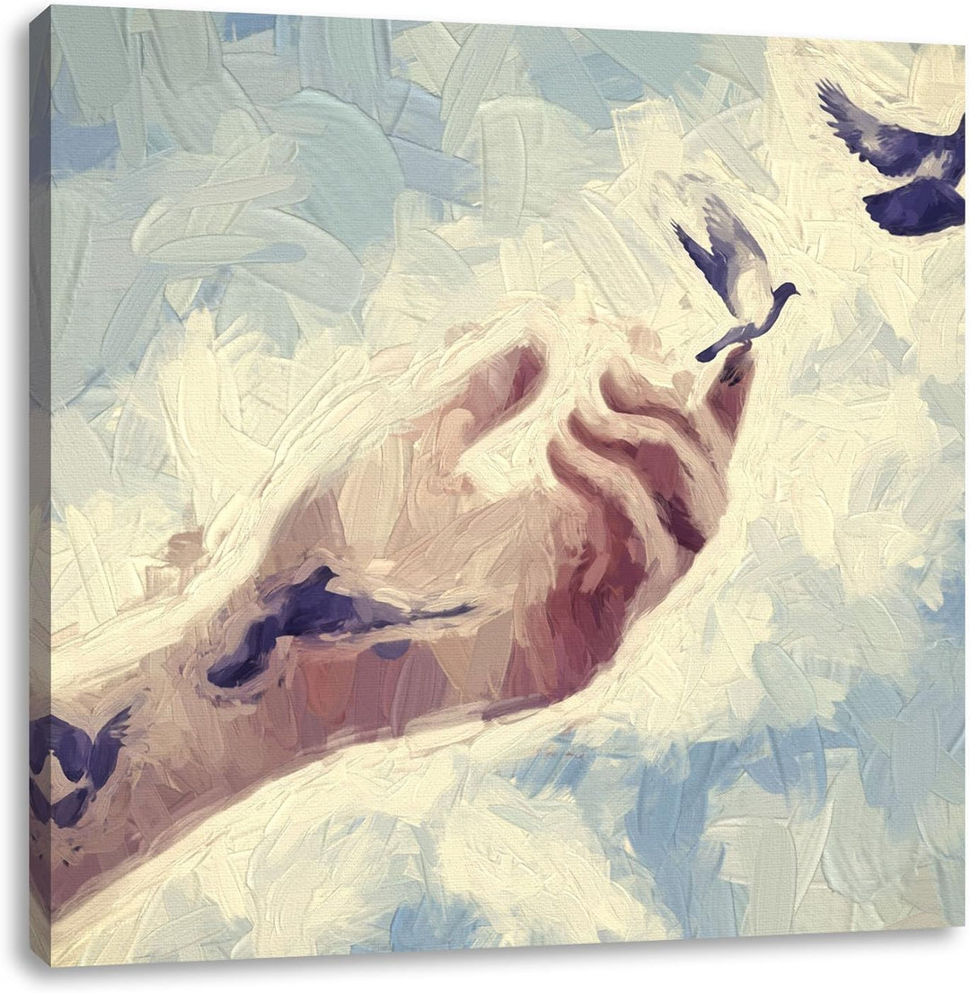 Pixxprint Vögel fliegen in die Freiheit Pinsel Effekt, Format: 70x70 auf Leinwand, 70x70
