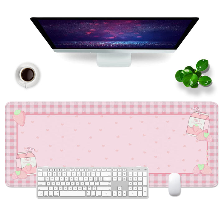 Mauspad Rosa Schreibtischunterlage Herzform 80x30cm Mousepad XL Gross Mauspad, Computer PC Tastatur