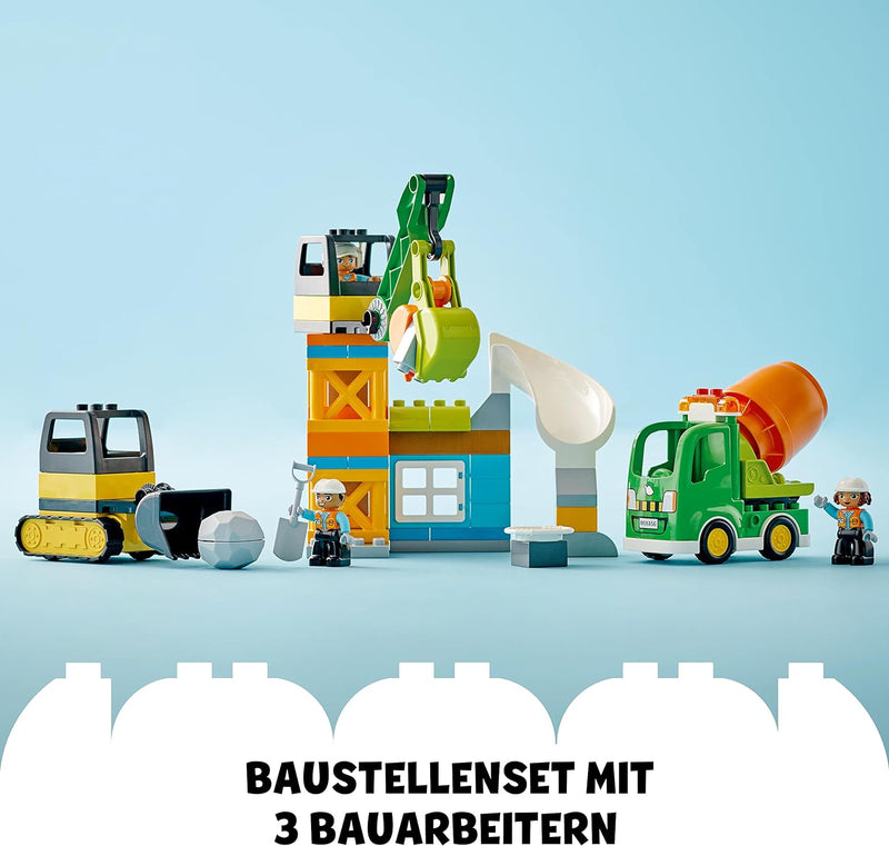 LEGO 10990 DUPLO Baustelle mit Baufahrzeugen, Kran, Bulldozer und Betonmischer-Spielzeug für 2-jähri