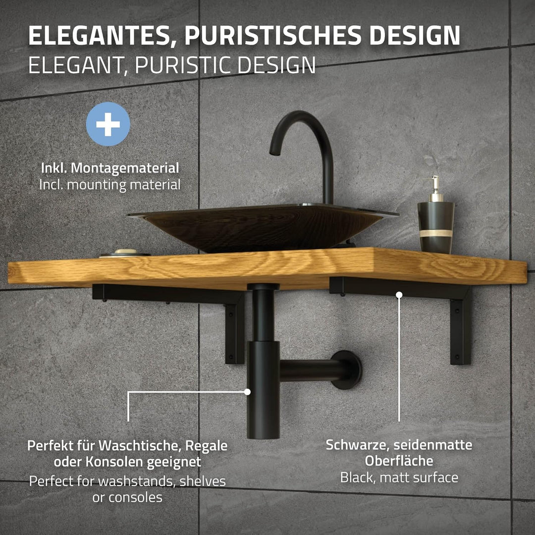 ML-Design 2er Set Wandkonsole Winkel L-Form für Waschtisch, 450x150 mm Schwarz Stahl, Design Waschti