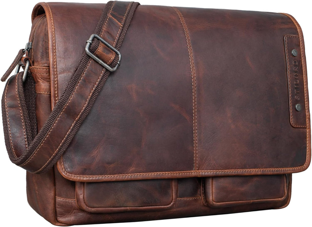 STILORD 'Curtis' Umhängetasche Leder als Messenger Bag oder Aktentasche Vintage Laptoptasche 15,6 Zo