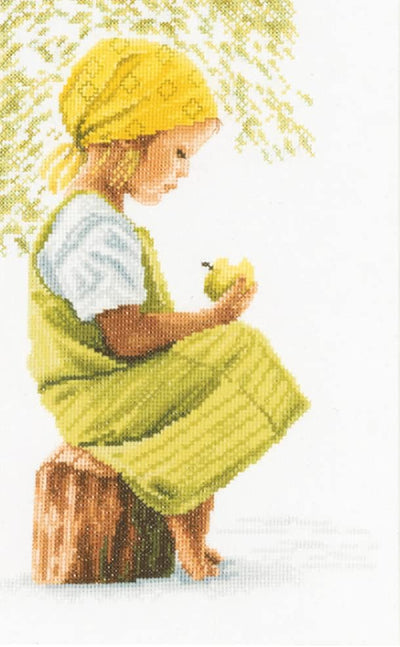 LANARTE PN Zählmusterpackung Mädchen mit Apfel Aida Kreuzstichpackung, Baumwolle, Mehrfarbig, 20 x 3