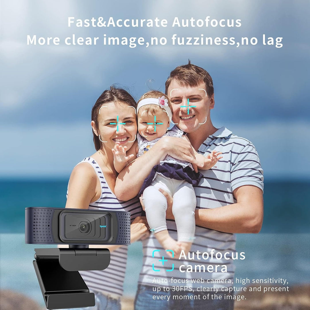 Spedal 1080p Full HD Webcam mit Autofokus, Dual Mikrofon & Privatsphäre Schutz, USB Anschluss, kompa