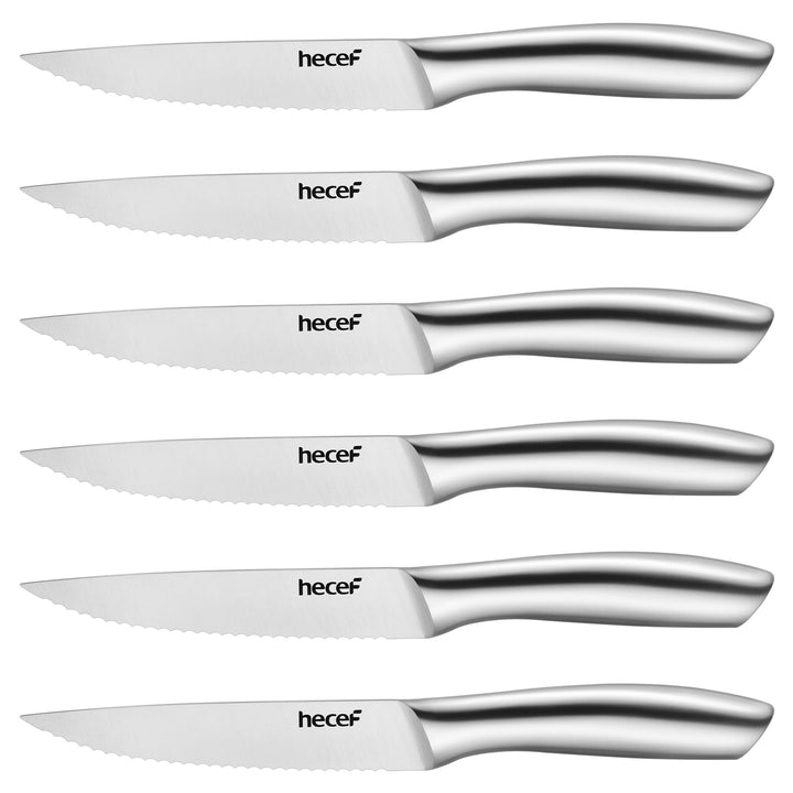 hecef Steakmesser Set 6-teilig, scharfe Tafelmesser mit Wellenschliff und ergonomischem Hohlgriff, k