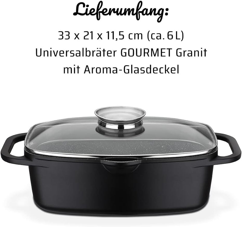 GSW Universalbräter Gourmet Granit – hochwertiger Bräter mit Deckel, ideal zum Schmoren, Grillen und