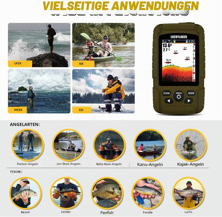 LUCKY Wasserdicht Angeln Fisch Finder Tragbarer Fischfinder Sonar LCD Tiefe Angeln Echolot Boot Sona