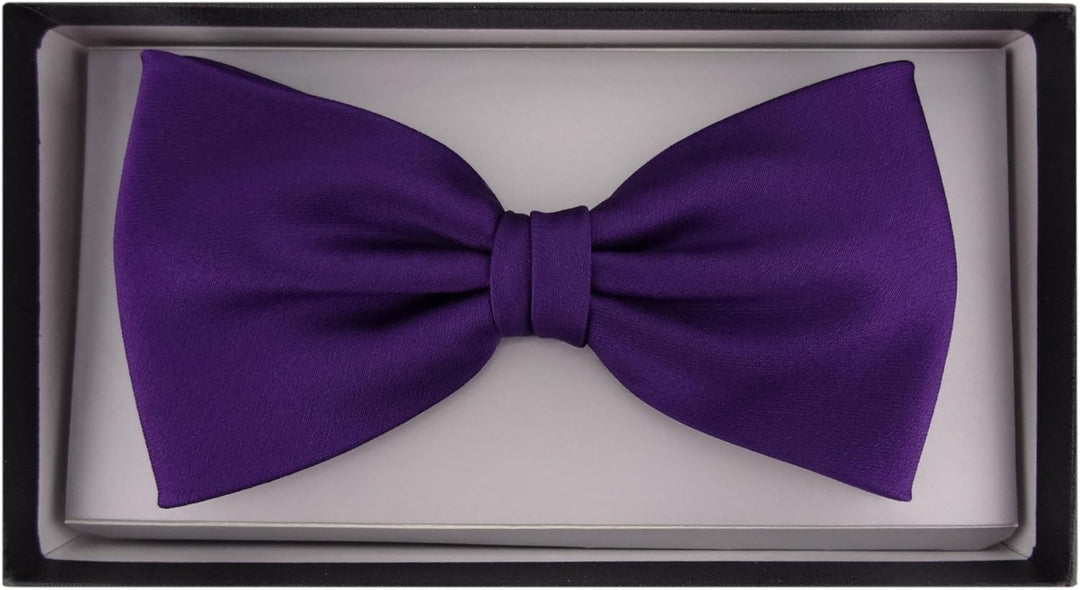 TigerTie vorgebundene Satin Fliege - Farbe Uni einfarbig + Geschenkbox, Dunkles Lila Violett