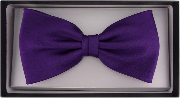 TigerTie vorgebundene Satin Fliege - Farbe Uni einfarbig + Geschenkbox, Dunkles Lila Violett