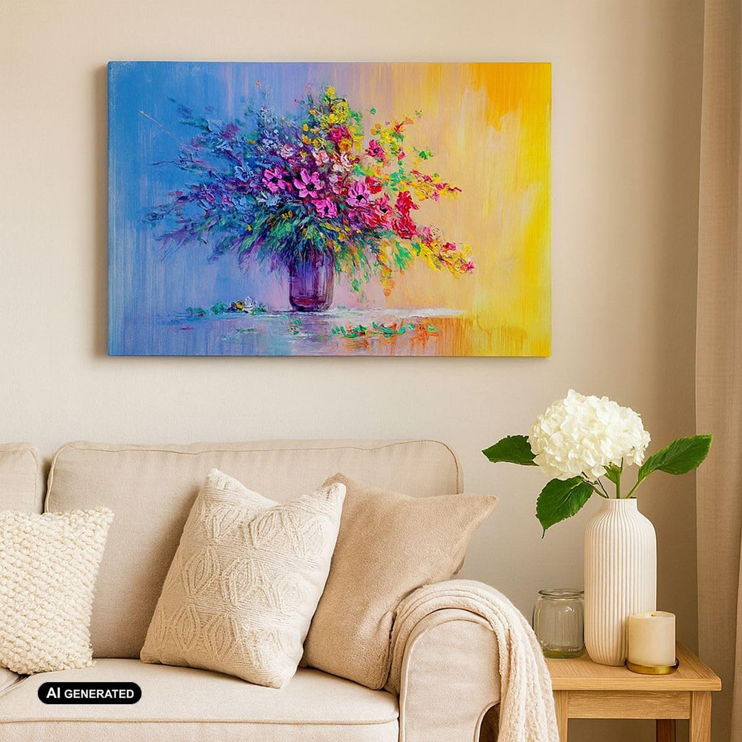 ARTTOR Bilder auf Leinwand 100x70cm Leinwandbild mit Rahmen Blumen Vase Gross Wanddeko Bild Schlafzi