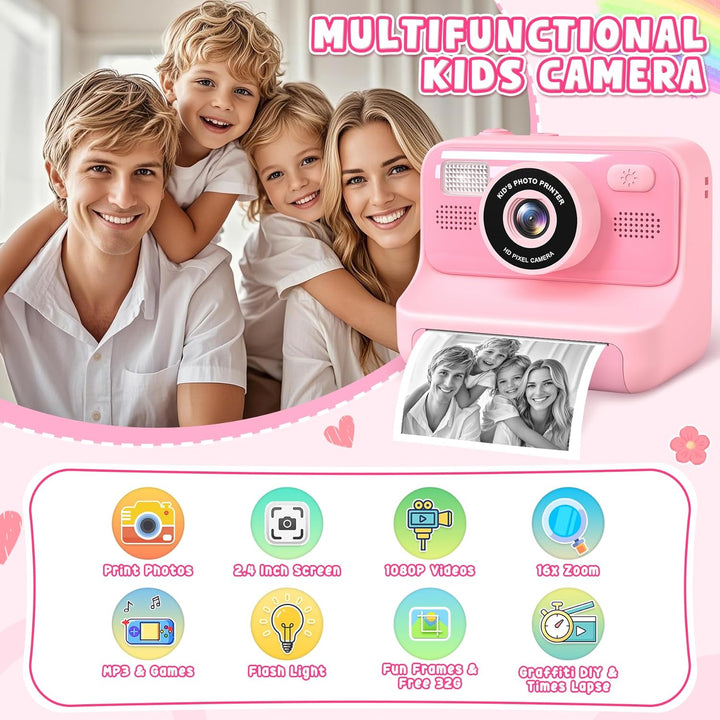 Sofortbildkamera Kinder - 1080P Kinderkamera Sofortbildkamera - Selfie Digitalkamera Kinder mit 32GB