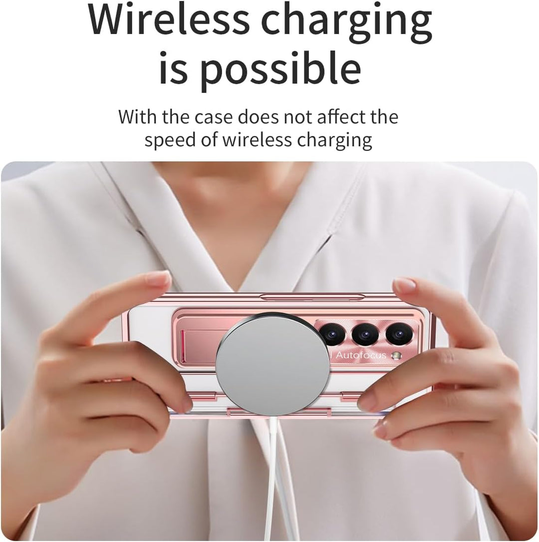 NINKI Kompatible Luxus Scharnierschutz für Samsung Z Fold 3 Hülle mit S Pen und Halter,5 in 1 Displa