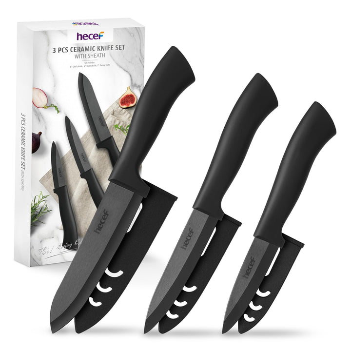 hecef Keramikmesser set 3-teilig, Scharf Küchenmesser Set Nie Eingerostet, Keramikmesser Klein mit S
