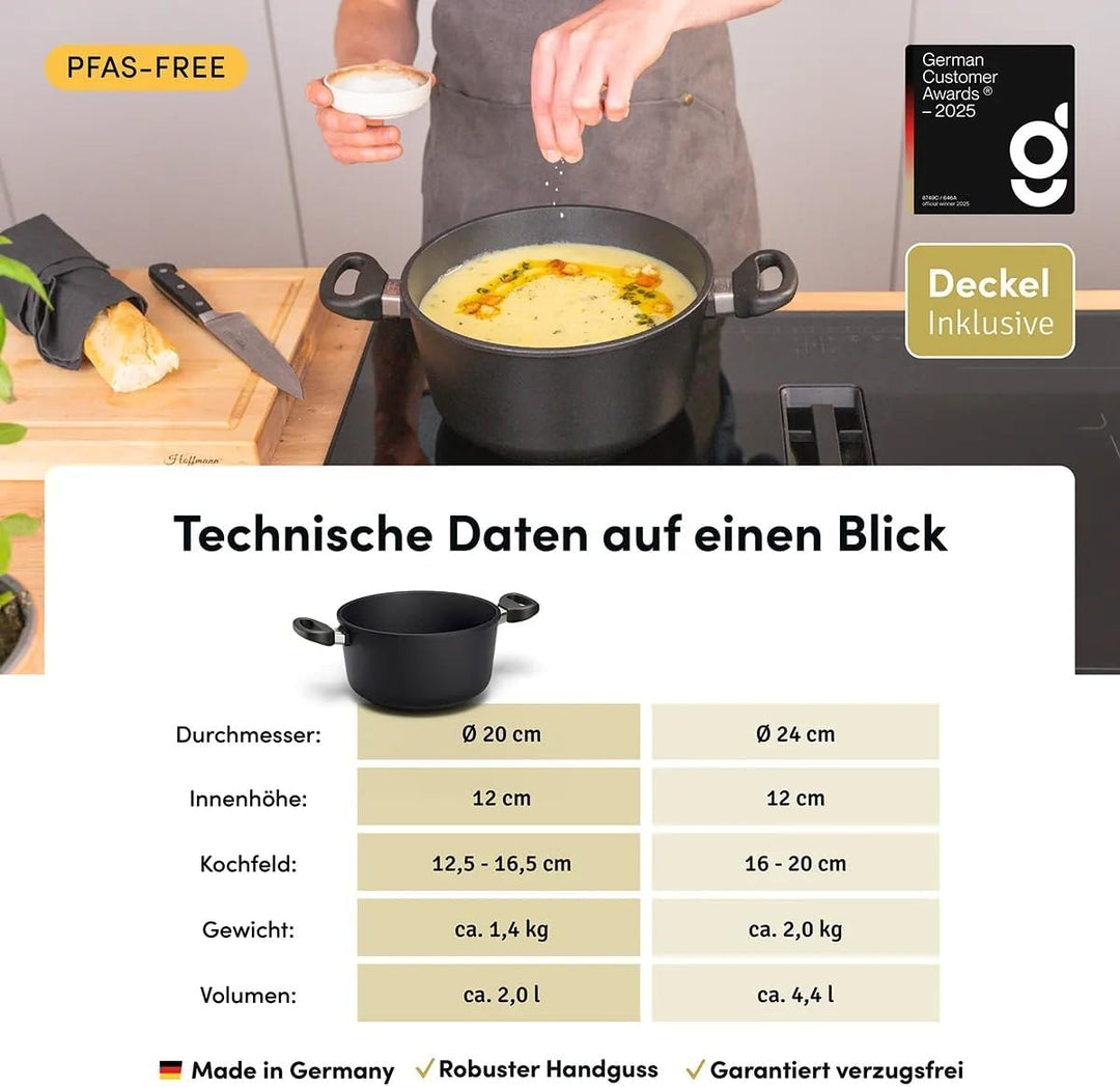 Hoffmann STONIQ Kochtopf Set, Antihaftbeschichtet, PTFE und PFAS-frei, Induktionsgeeignet, Backofenf