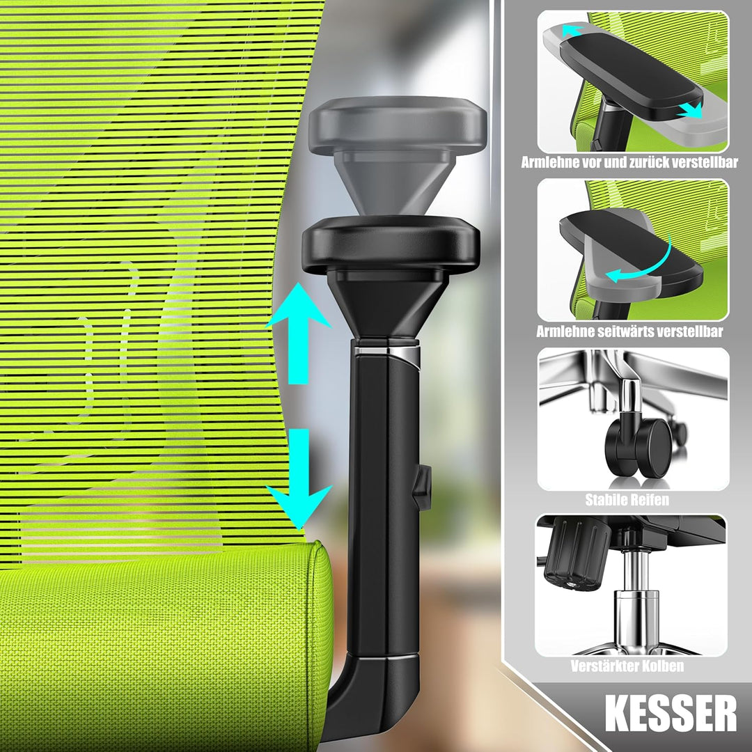 KESSER® Bürostuhl Ergonomisch mit verstellbaren Armlehnen | Drehstuhl mit Lendenwirbelstütze Rückens